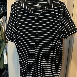 H&M Black and White Polo Shirt with Stripes